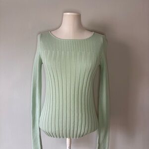 Calvin Klein Ribbed Mint Green Long Sleeve Top Size Small Fitted Stretch Tee